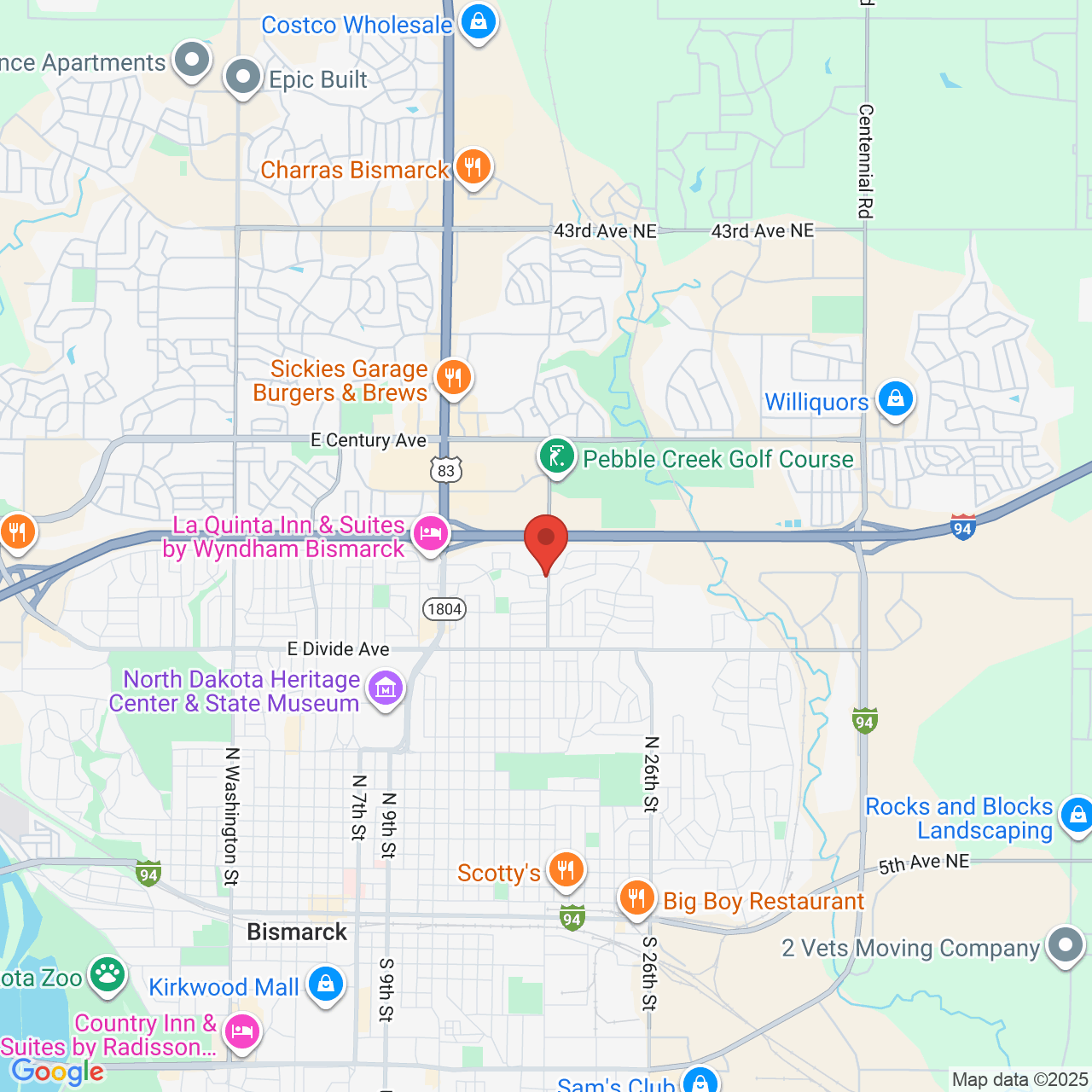 Google map image of our location in 1839 E Capitol Ave Bismarck, ND
